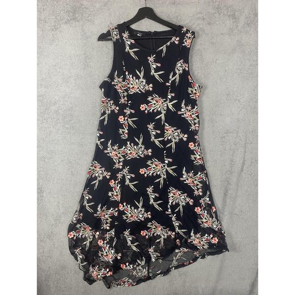 Alfani Woman Dress Womens 16W Black Floral Embroidered Sleeveless Mesh Asym Hem - Picture 1 of 12